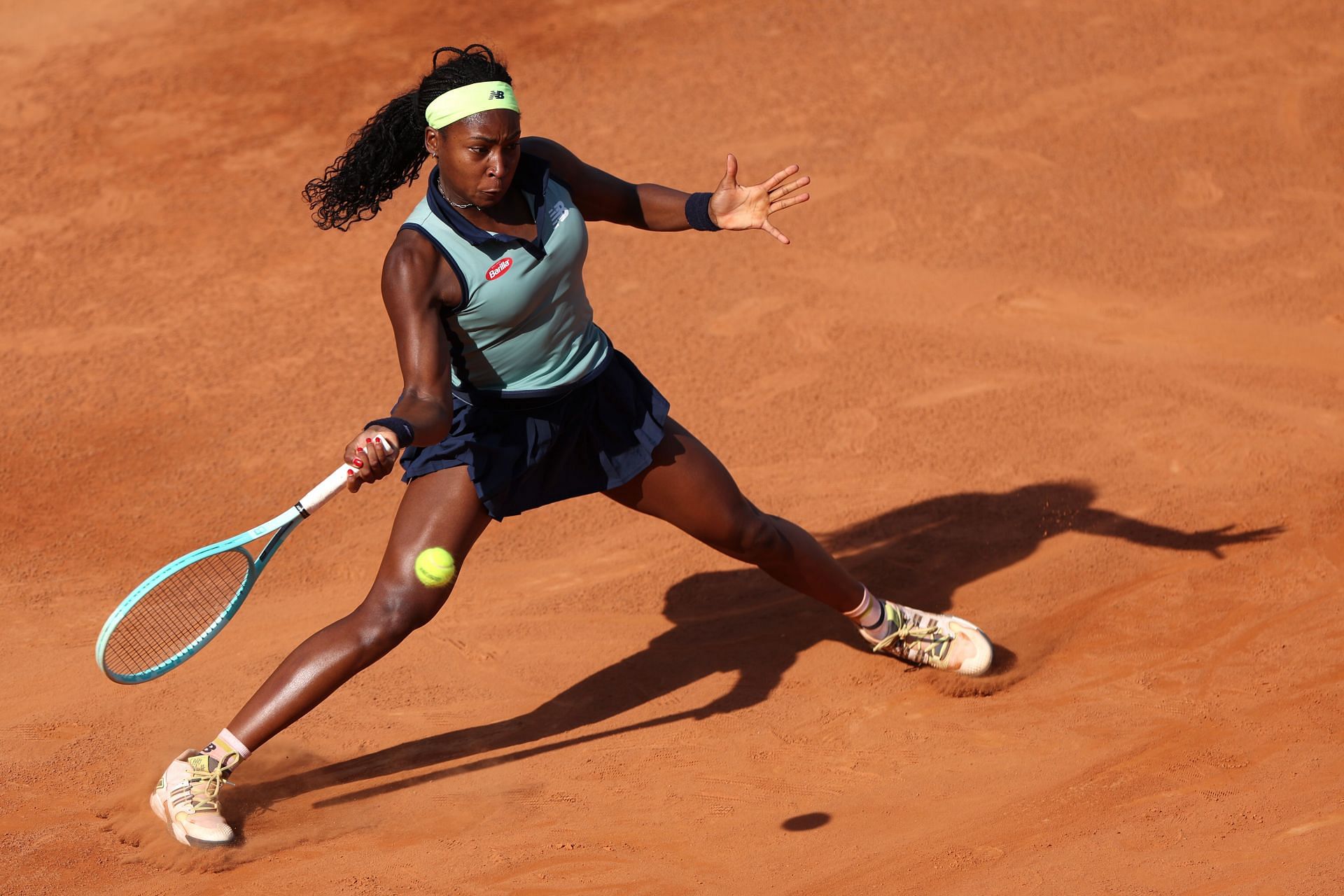 Coco Gauff hits a forehand in Rome