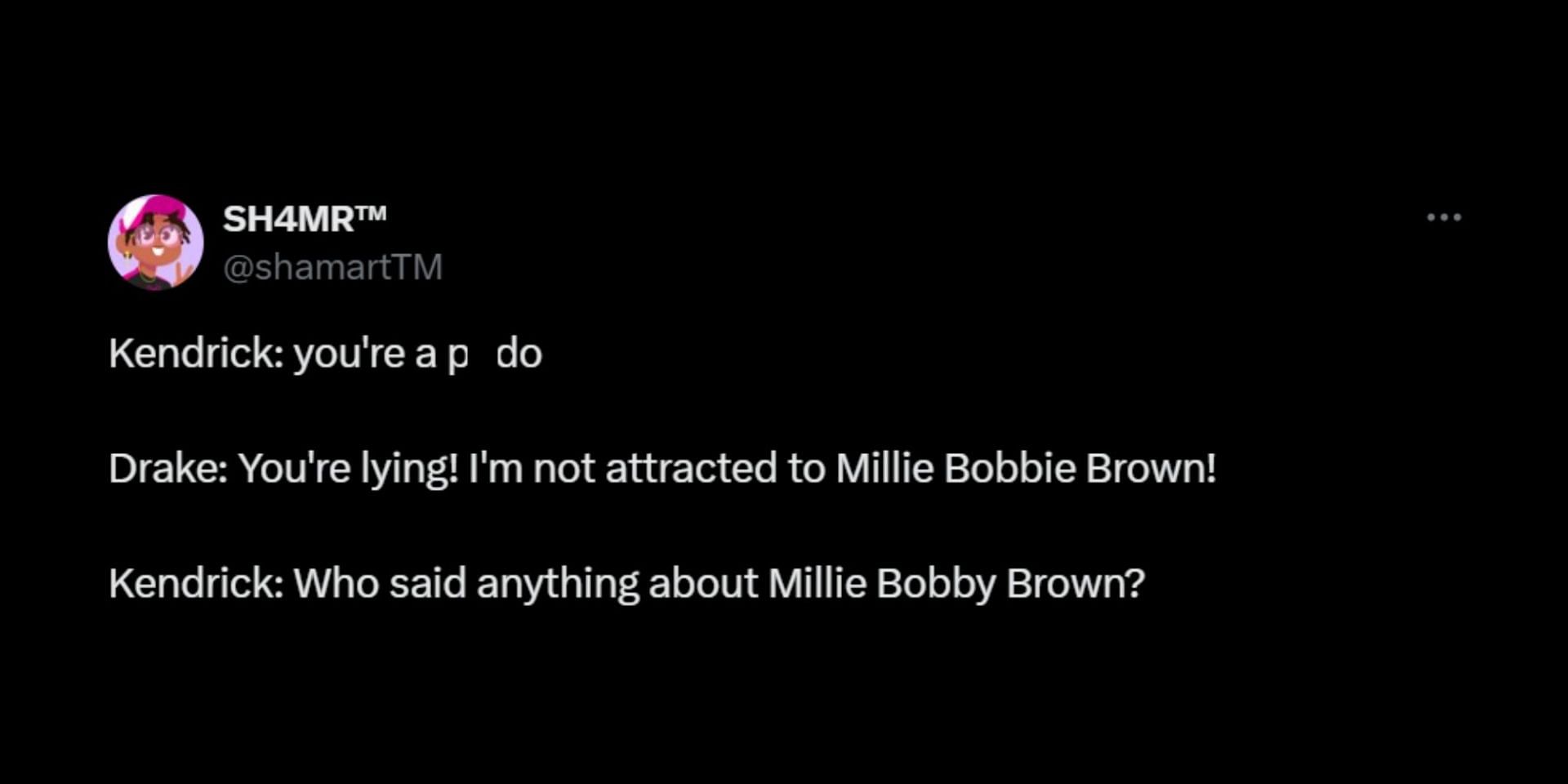 Netizens react to Drizzy&#039;s Millie Bobby Brown name-drop on &quot;The Heart Part 6&quot;. (Image via X/@shamartTM)
