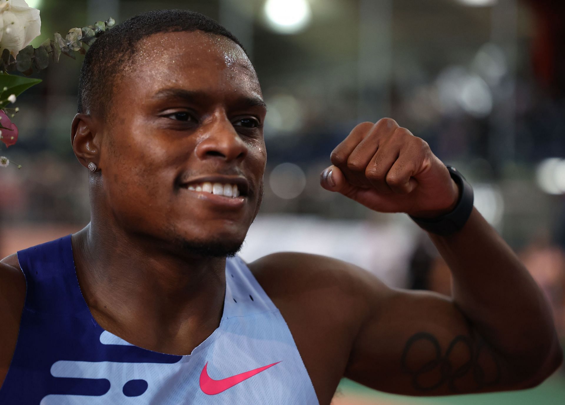 Christian Coleman secures the 100m victory at the 2024 Prefontaine Classic.