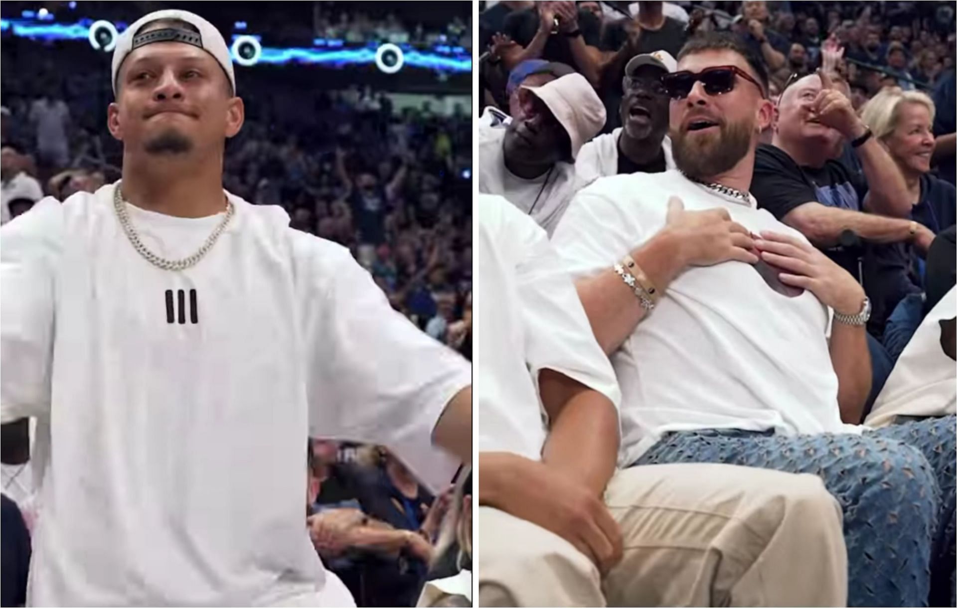 Fans go berserk for Patrick Mahomes but boo Travis Kelce as stars show up for Game 3 between Mavericks and Timberwolves