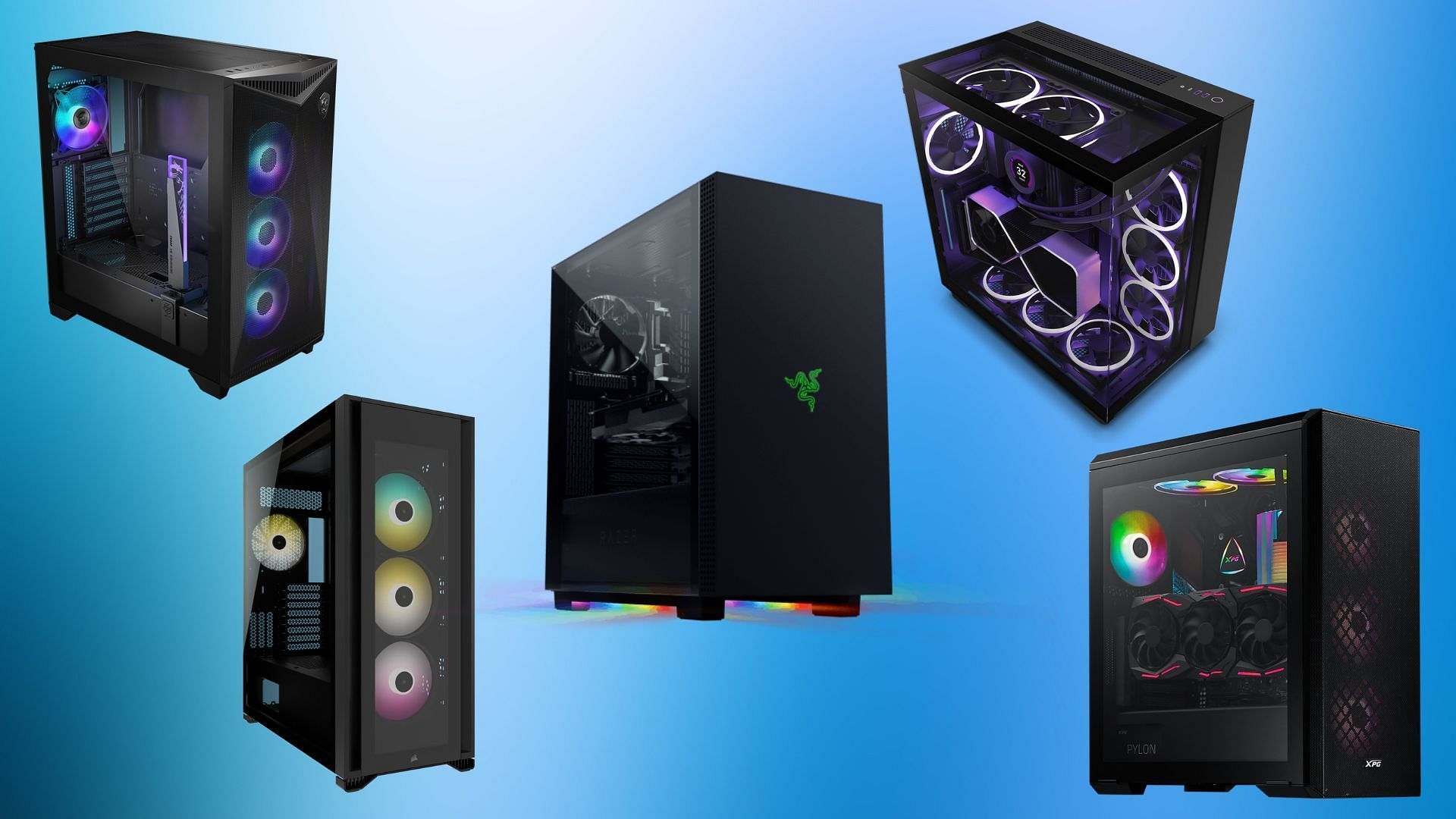 The best gaming PC cases in 2024 (Image via Corsair, MSI, Razer, NZXT, XPG)