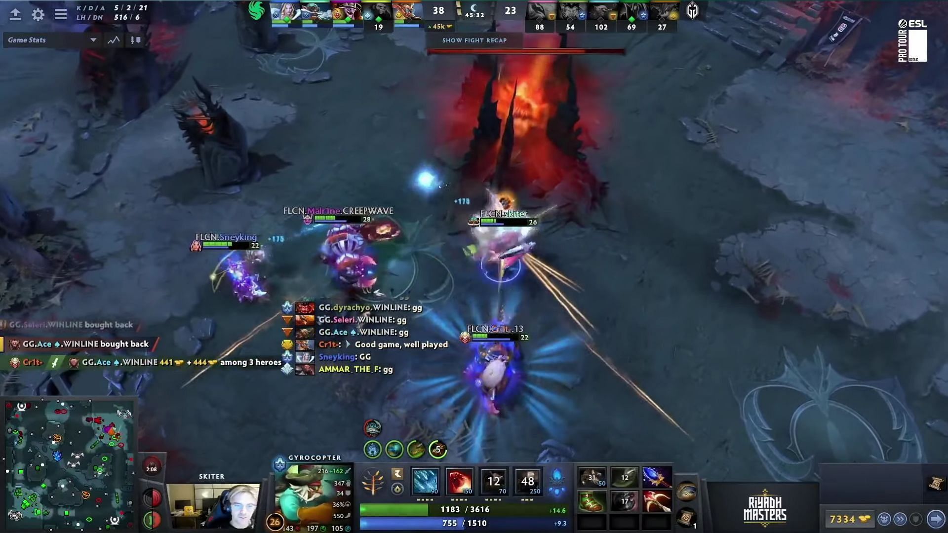 Team Falcons destroying the Ancient in the final DreamLeague 23 Grand Final match (Image via ESL One Dota 2/YT)