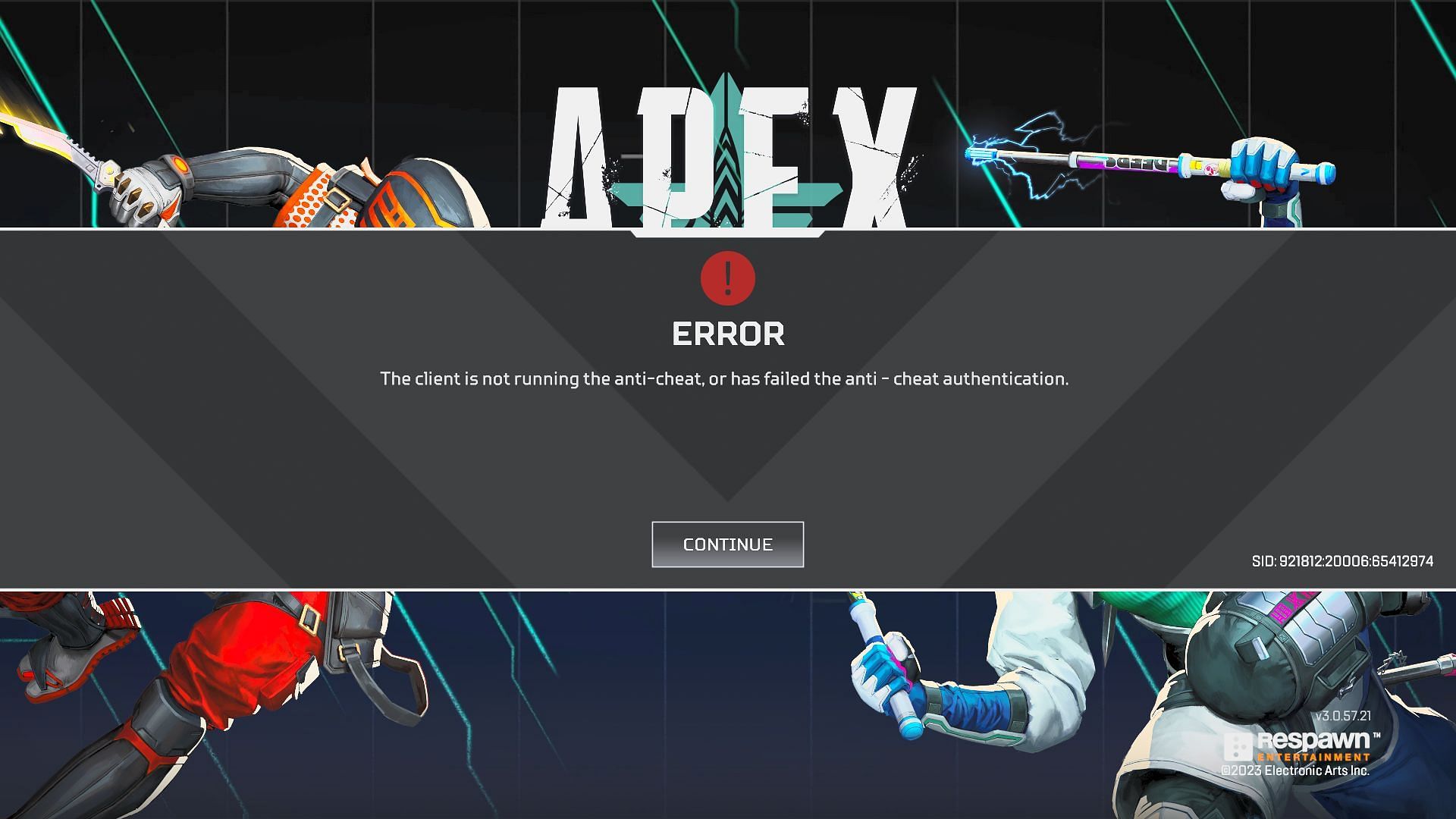 Apex Legends &quot;client is not running anti-cheat&quot; error (Image via Respawn Entertainment)