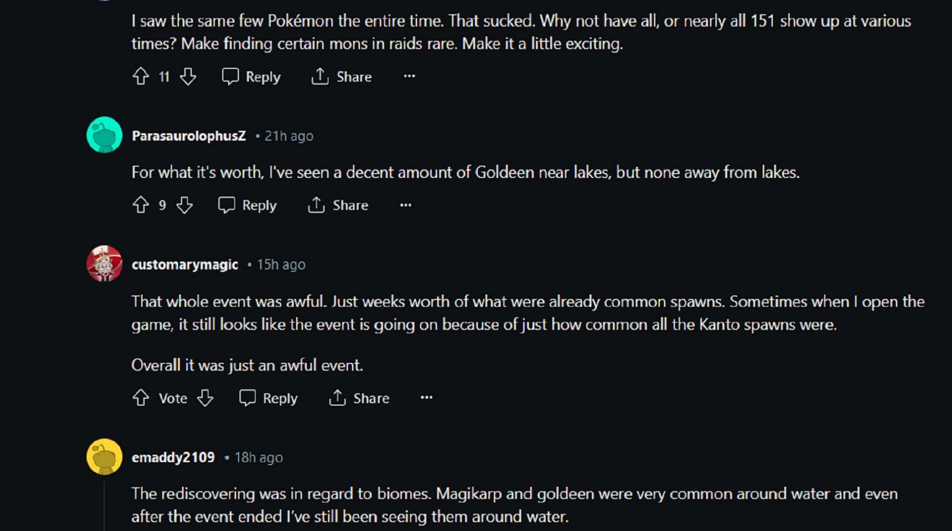 Adding biome-centered spawns to Rediscover Kanto wasn&#039;t enough for some fans (Image via Reddit)