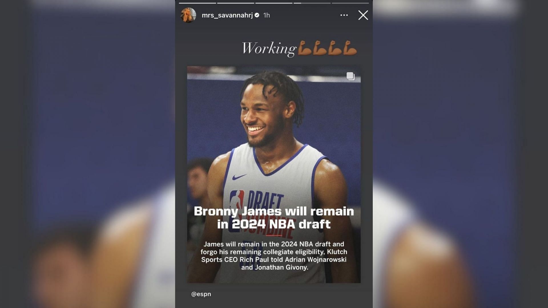 Savannah James hypes up Bronny James ahead of NBA Draft