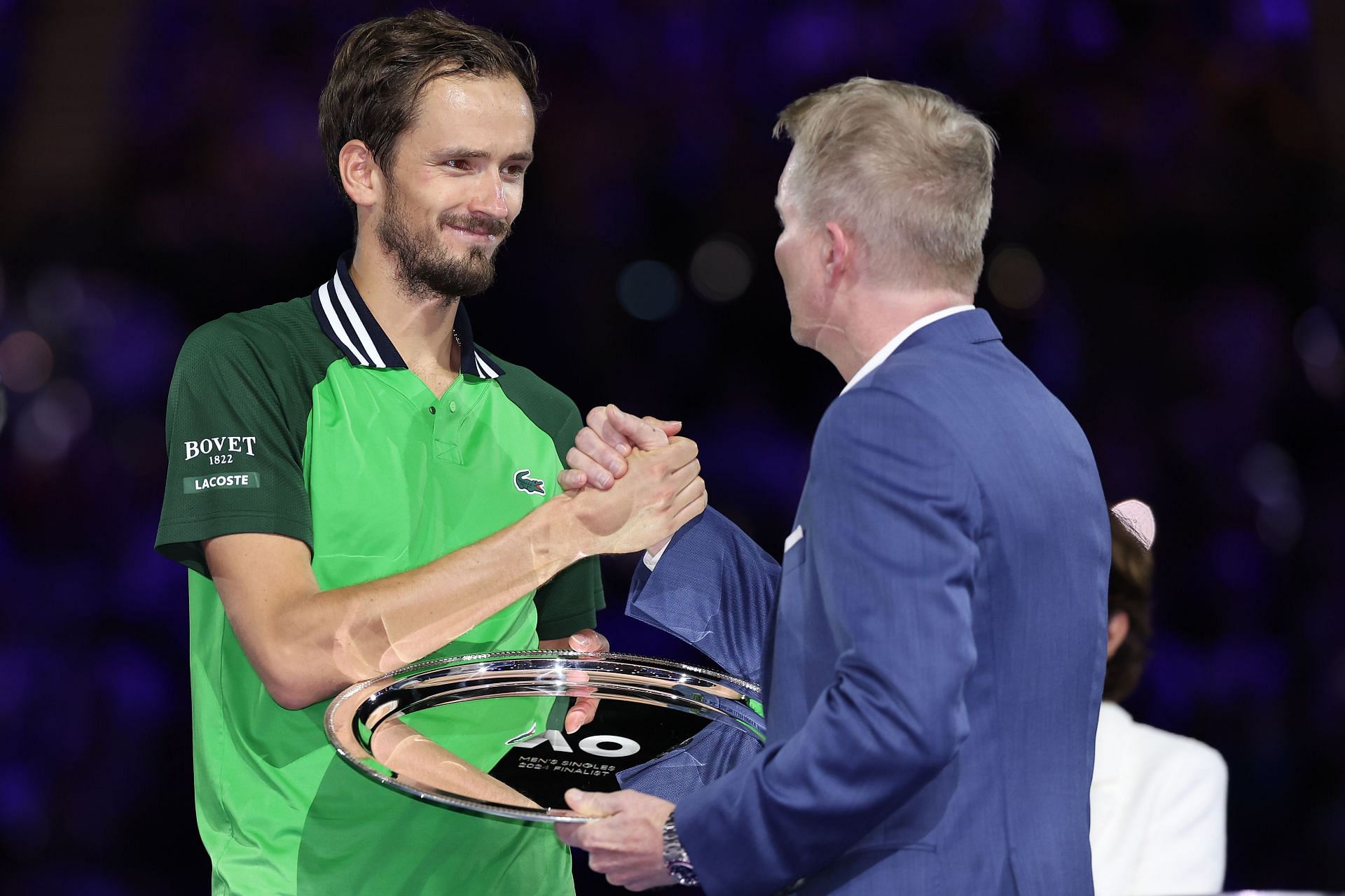 Daniil Medvedev (L) and Jim Courier (R) at the 2024 Australian Open
