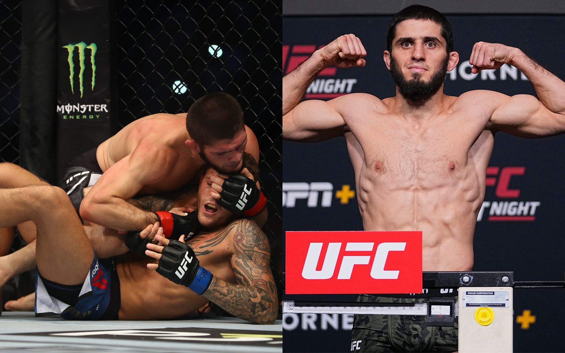 Islam Makhachev (right) has made an intriguing assertion concerning the Khabib Nurmagomedov vs. Dustin Poirier fight (left) [Images courtesy: Getty Images]