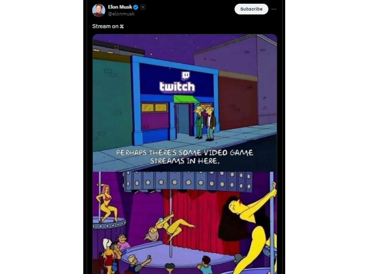 Elon seemingly takes a dig at Twitch (Image via X)