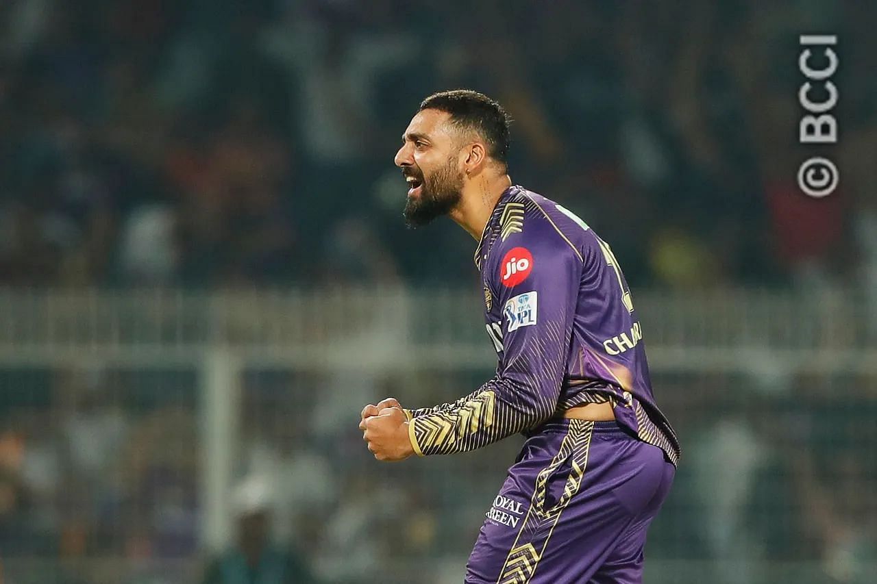 Varun Chakaravarthy celebrating a wicket vs MI. (PC: BCCI)