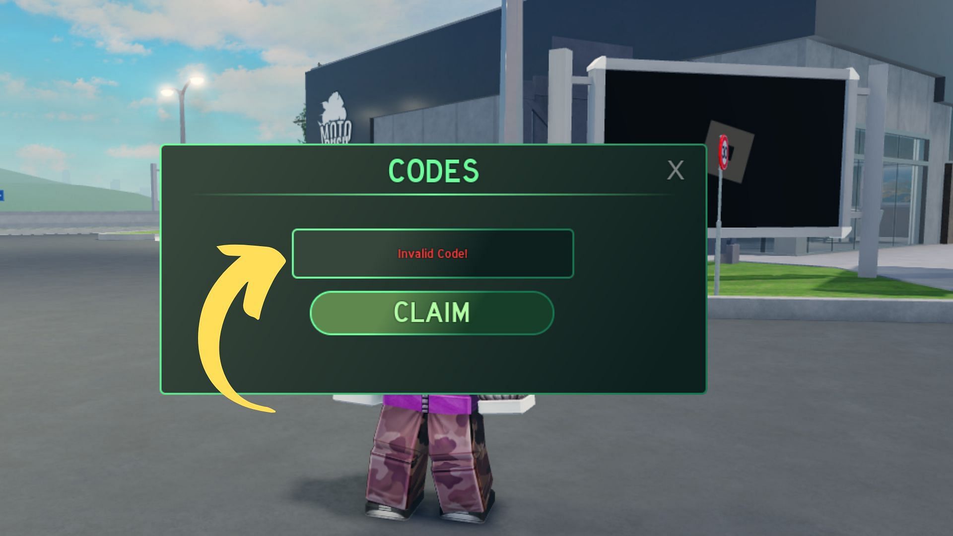 MotoRush invalid code issue (Image via Roblox || Sportskeeda)