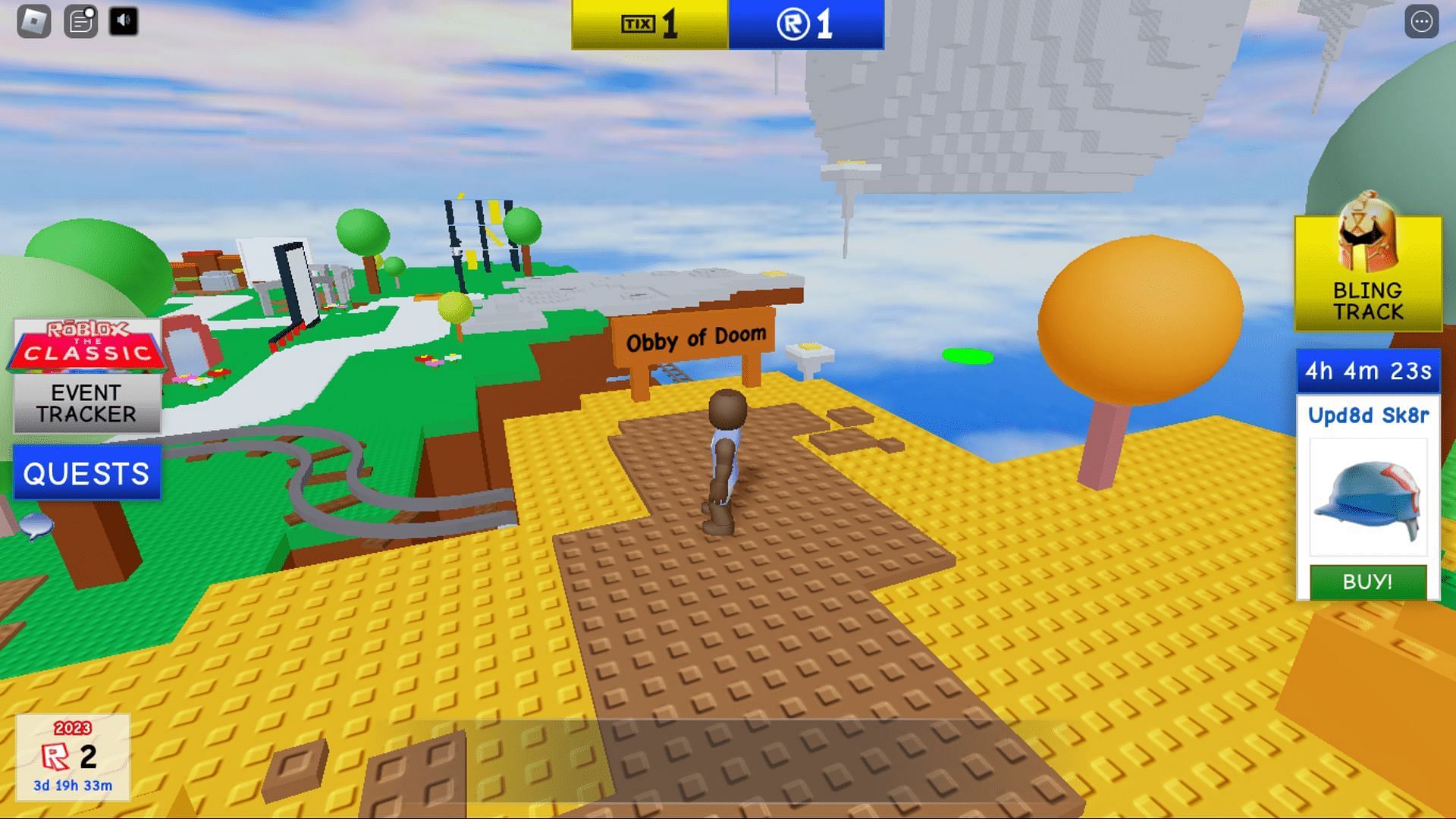 The starting point of the Obby of Doom in The Classic Hub (Image via Roblox)