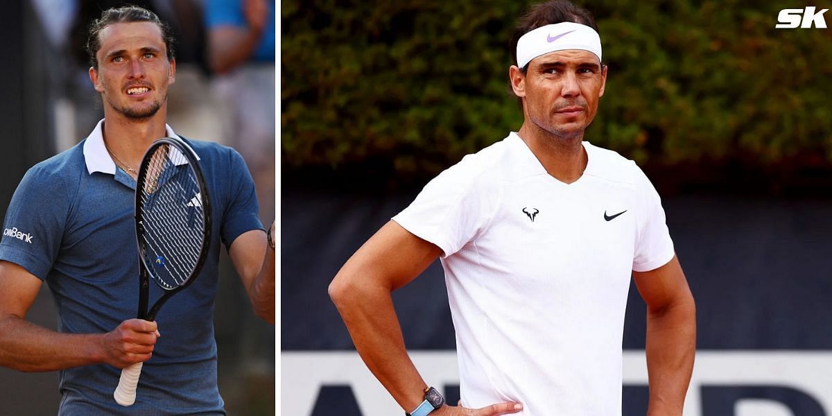 Alexander Zverev (L) and Rafael Nadal. PHOTOS: GETTY