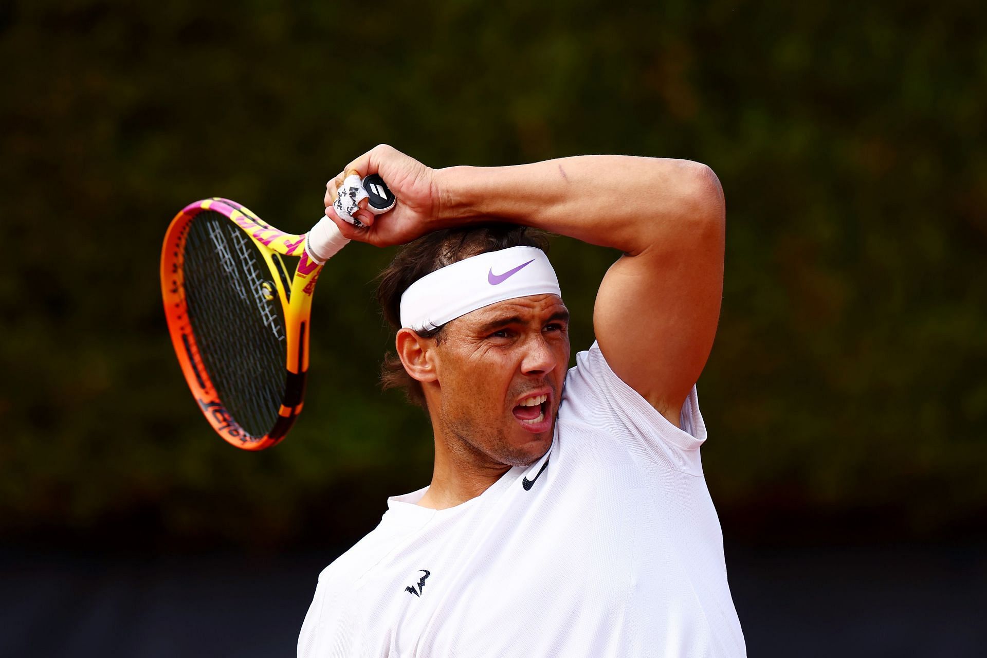 Rafael Nadal practices ahead of the 2024 Italian Open.