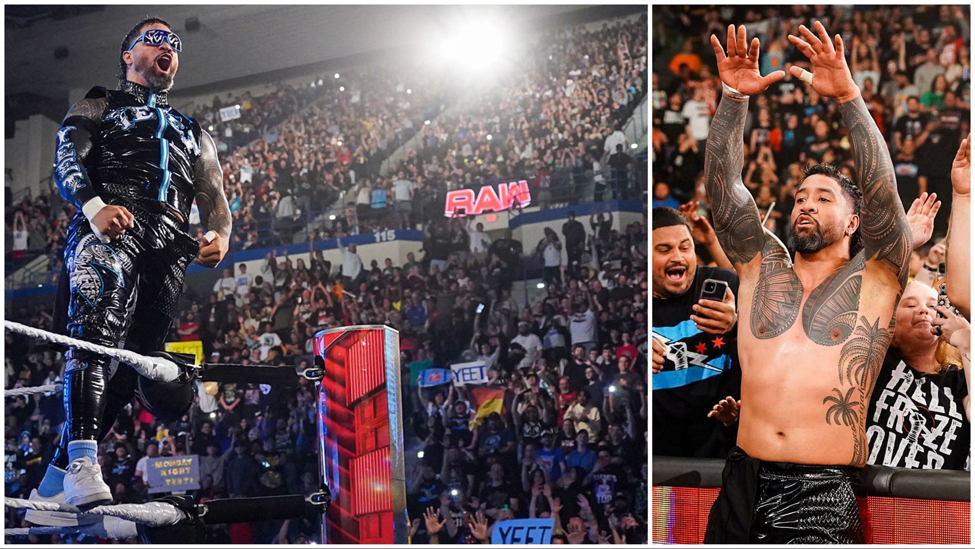 Jey Uso celebrates with the WWE Universe on RAW