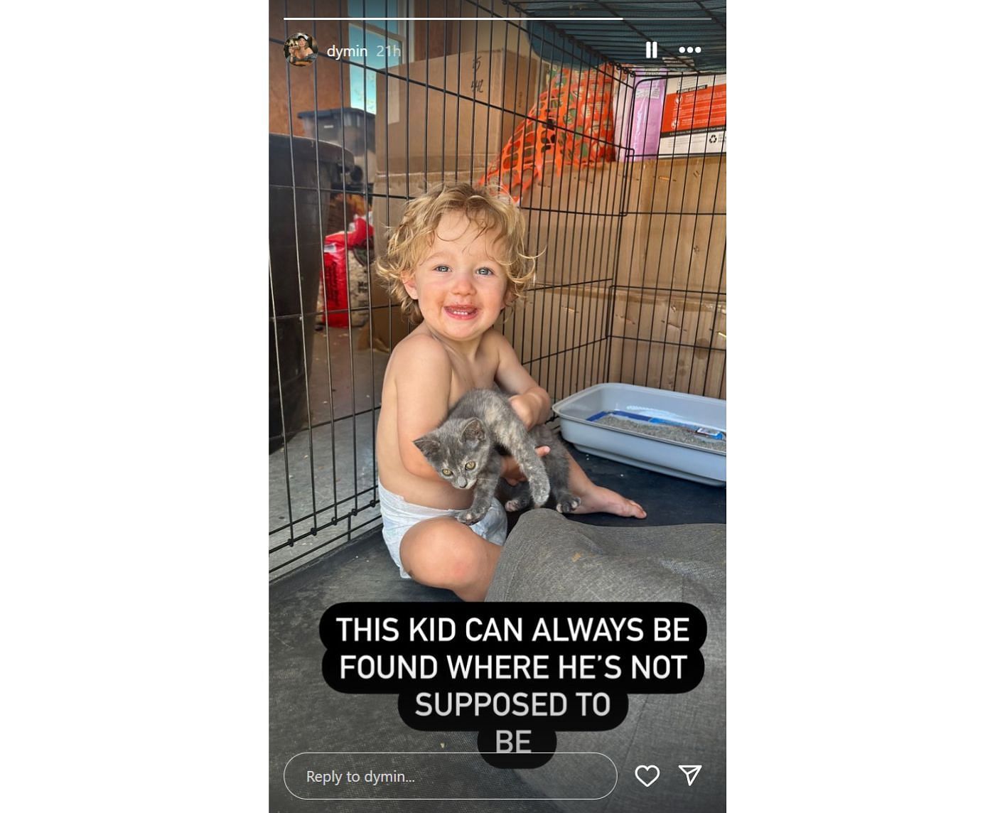 Judge Ryder Lynn adorably poses while holding a cat (Photo from Dymin Lynn&#039;s Instagram story)