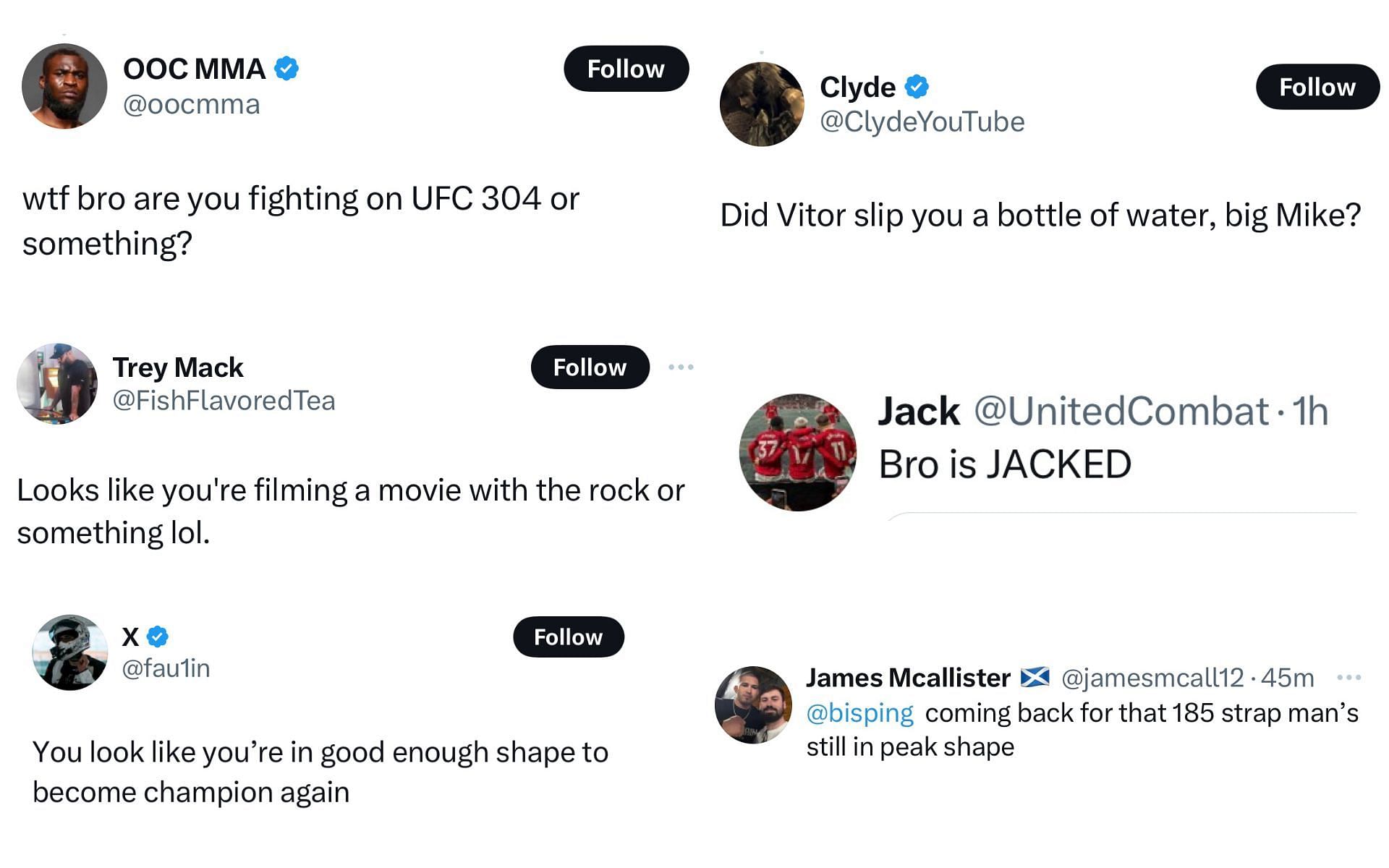 Fan reaction tweets regarding Bisping&#039;s ripped physique [Image courtesy: @bisping - X]