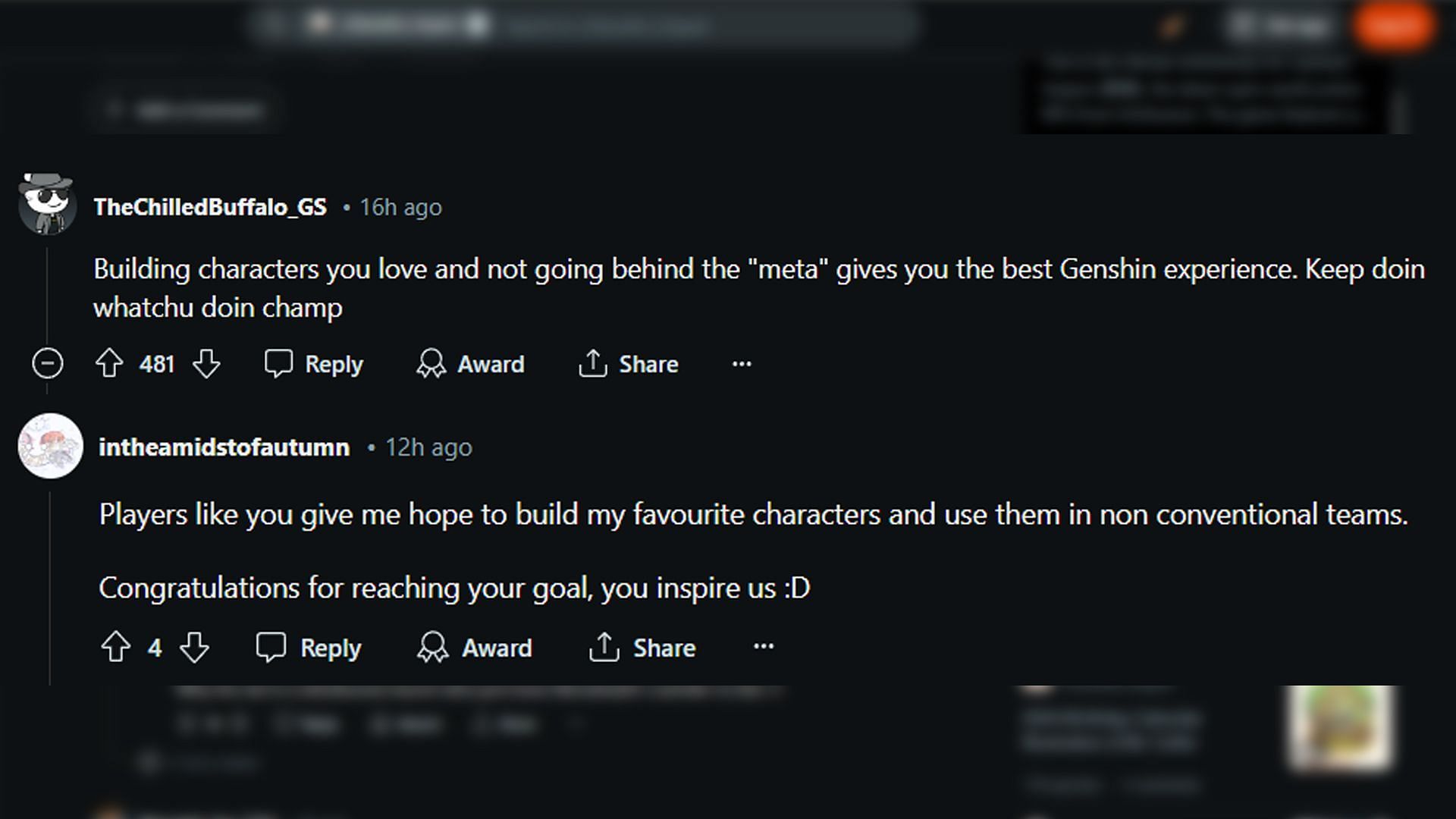 Redditors laud OP for playing their favorite character (Image via Reddit/Genshin_Impact)