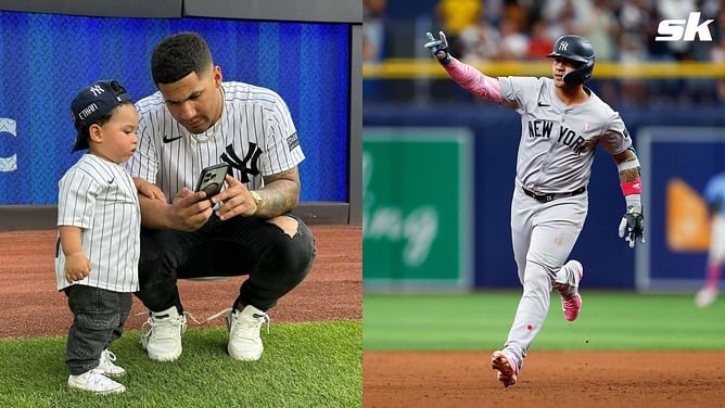 WATCH: Gleyber Torres' two-year-old son offers pre-at-bat snack delivery to dad through the net