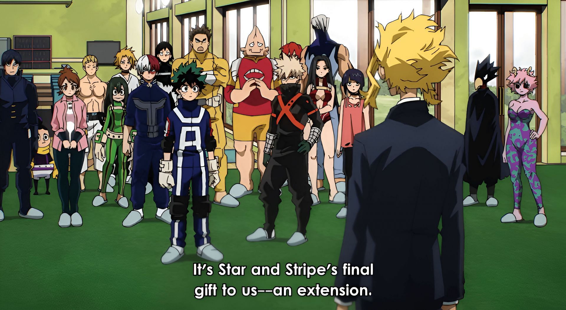 All Might announcing Star and Stripe&#039;s death (Image via Bones)