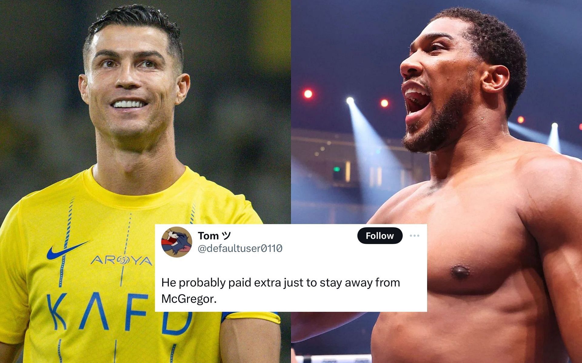 Fans react as Cristiano Ronaldo and Anthony Joshua are set to be front row for Fury vs. Usyk [Image courtesy: Getty Images, and @defaultuser0110 - X]