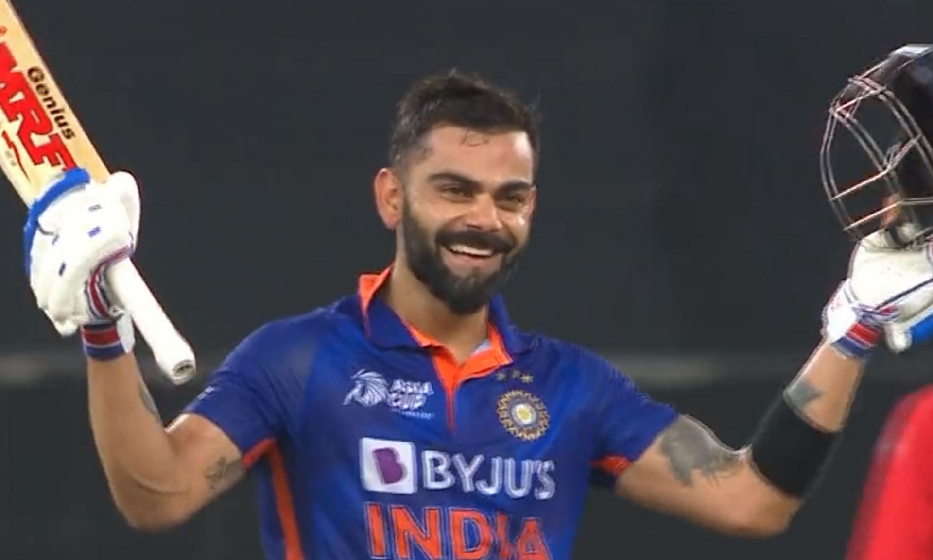 Virat Kohli after scoring his first T20I century. (Image Credits: BCCI)