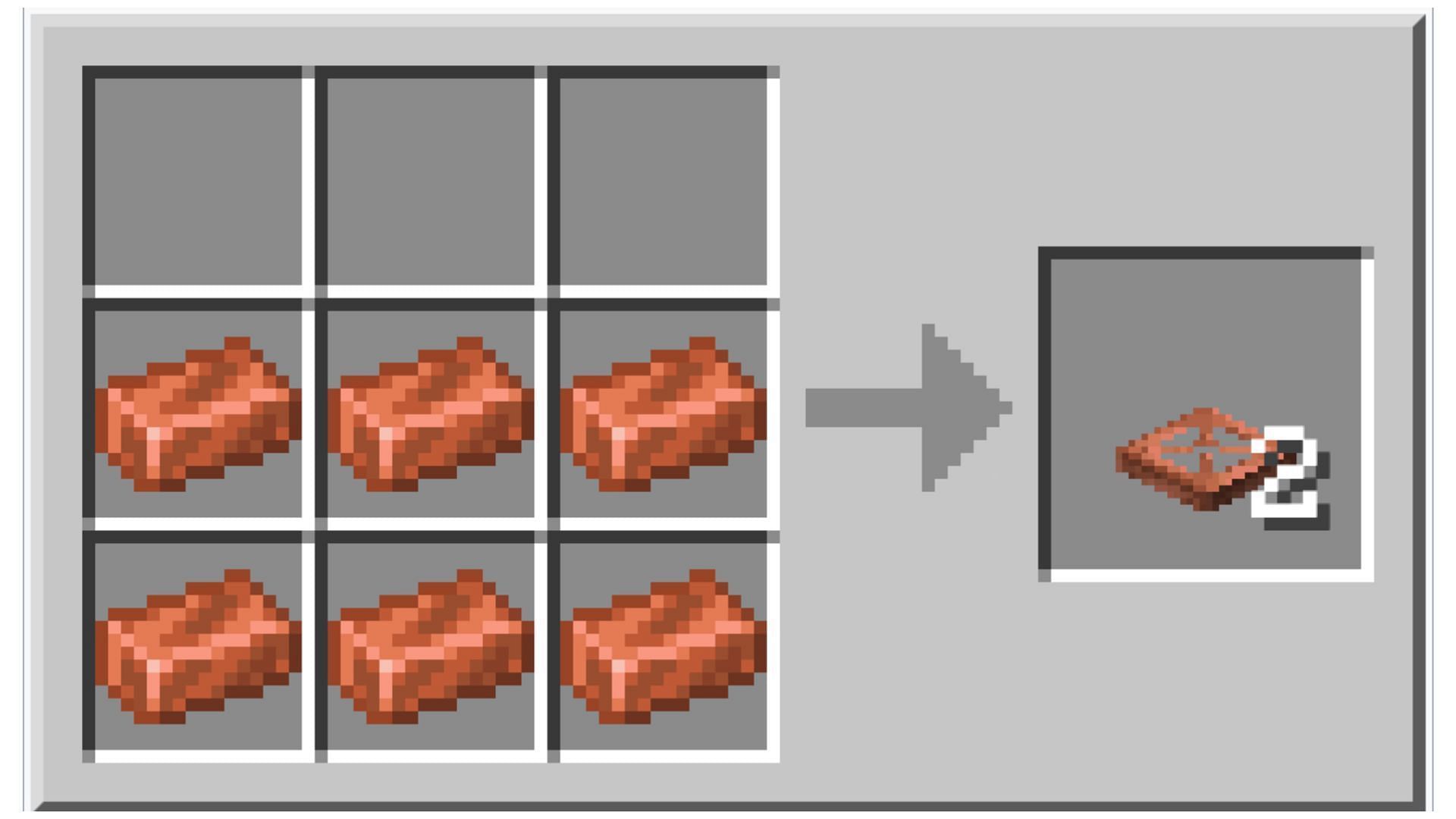 The updated and cheaper recipe for making copper trapdoors. (Image via Mojang Studios)