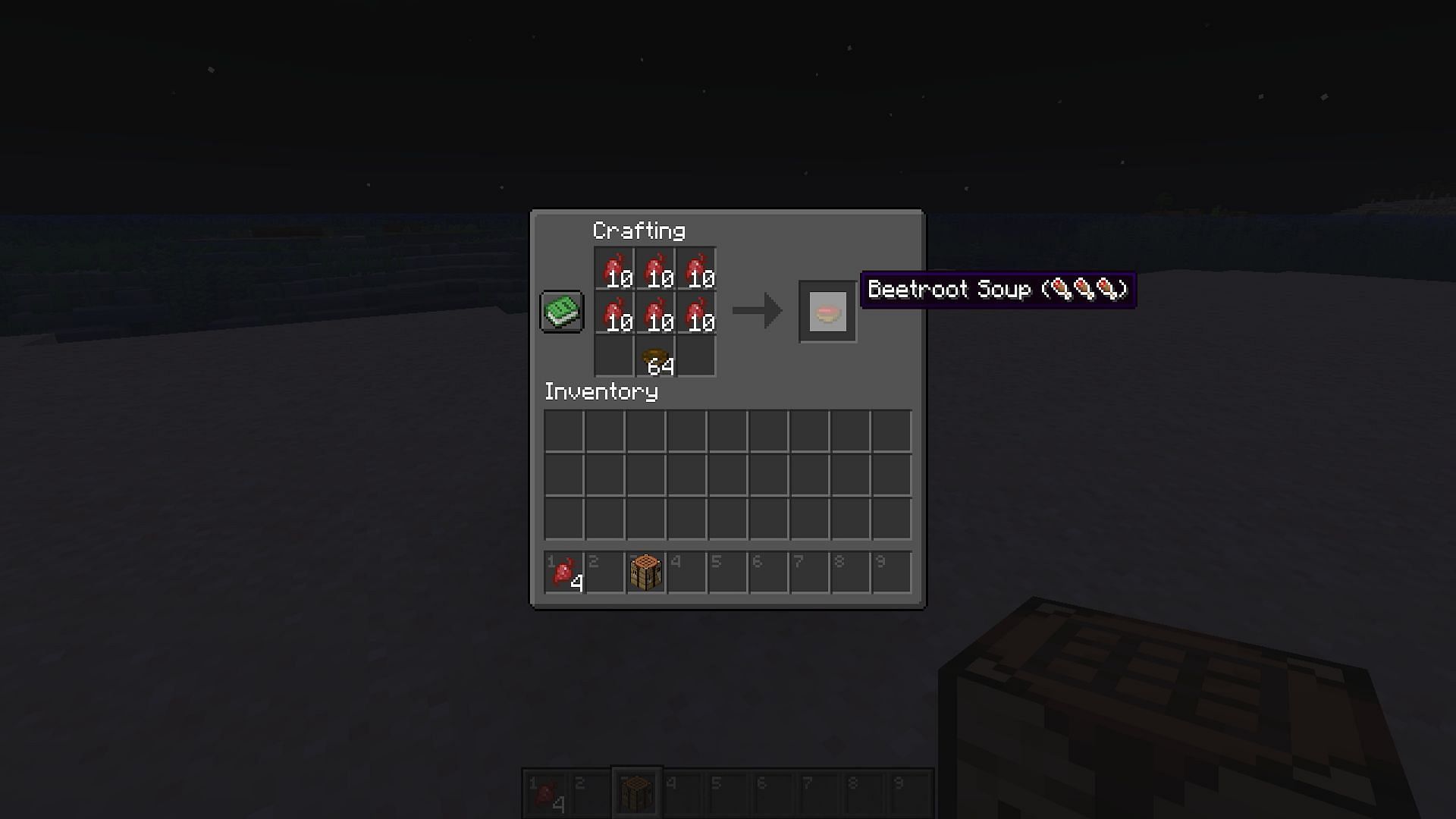 The crafting recipe for beetroot stew (Image via Mojang)