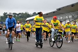Watch: Lewis Hamilton and Charles Leclerc share a moment during the Ayrton Senna tribute run