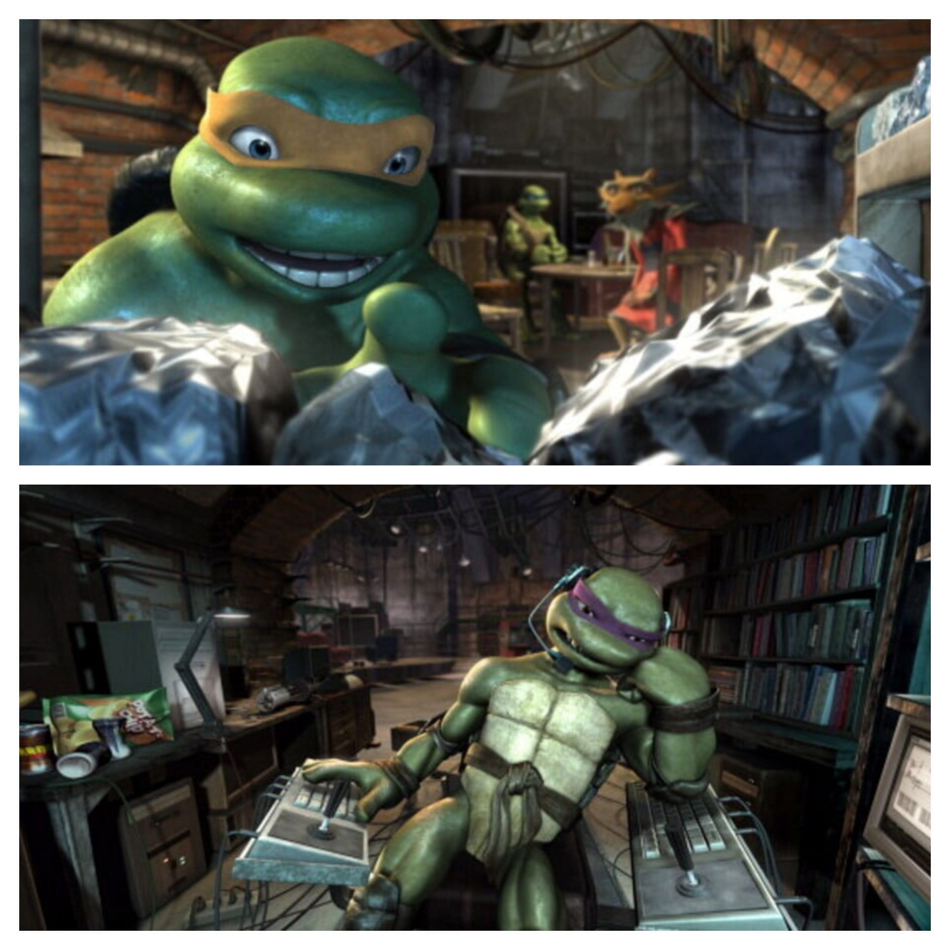 A collage of images from the 2007 movie TMNT (Image via Warner Bros.)