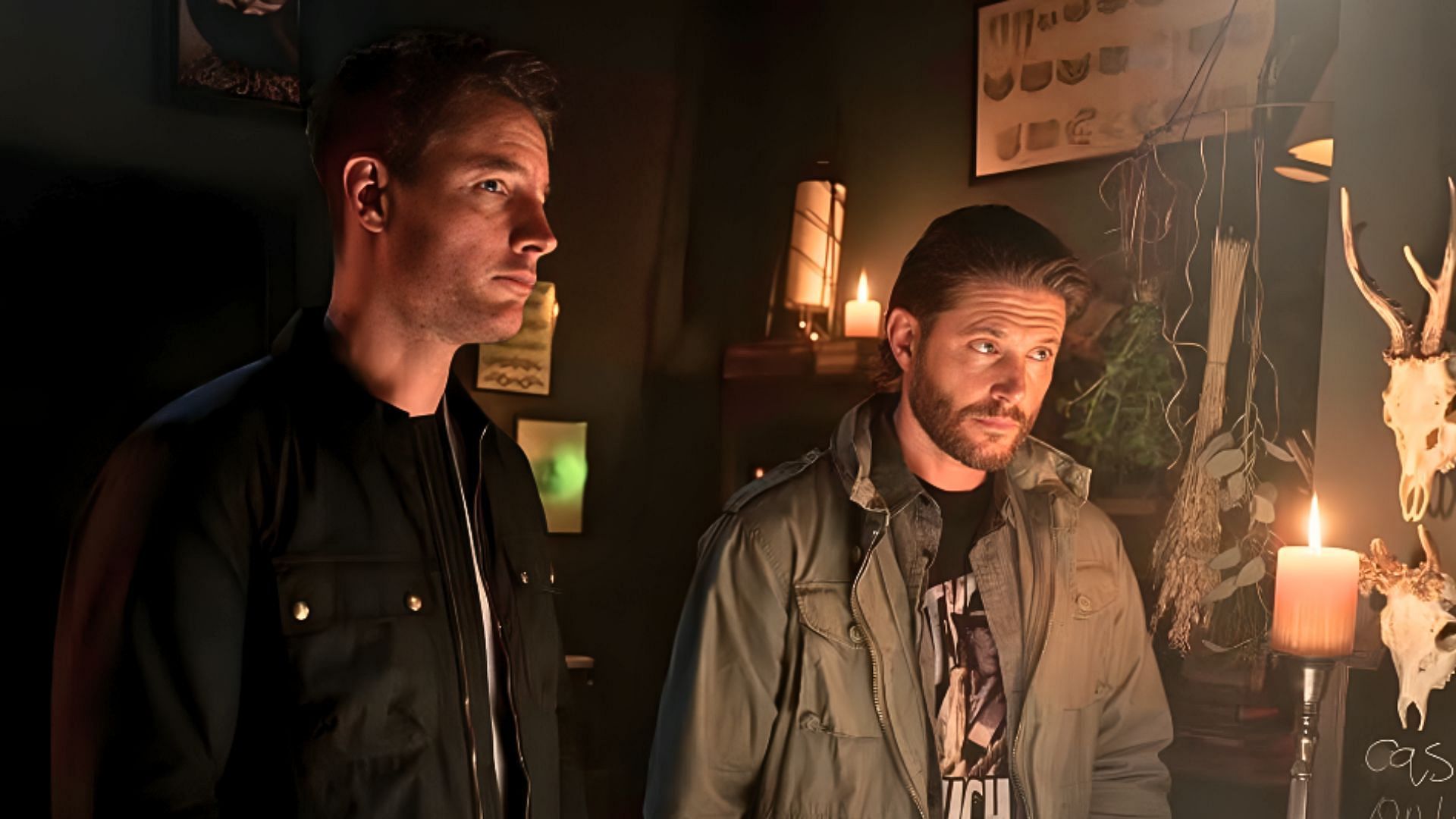 Jensen Ackles (right) with Justin Hartley (left) as the Colter brothers in Tracker (Image via &copy; 2024 CBS Broadcasting Inc.)