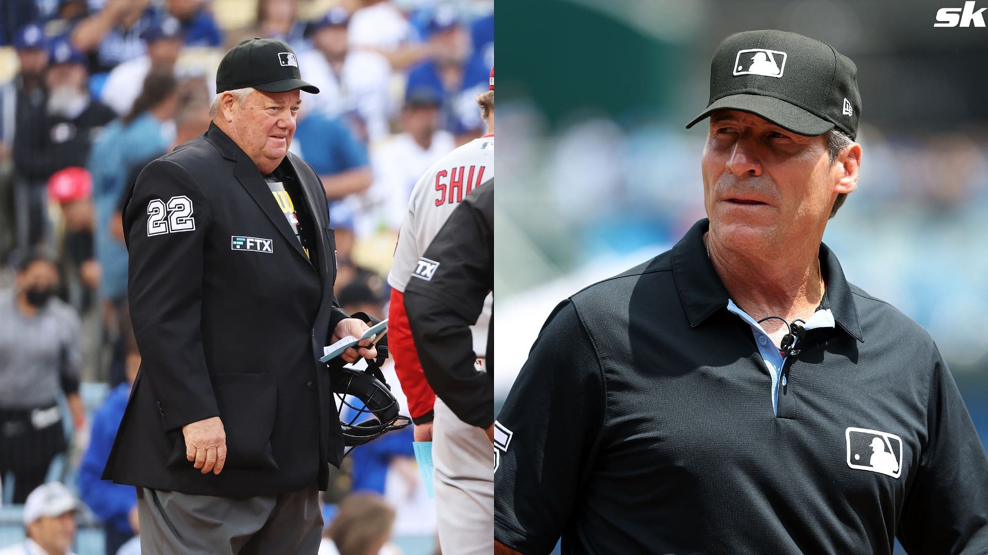 Umpire Angel Hernandez looks on prior to the game between the Milwaukee Brewers and the Kansas City Royals at Kauffman Stadium