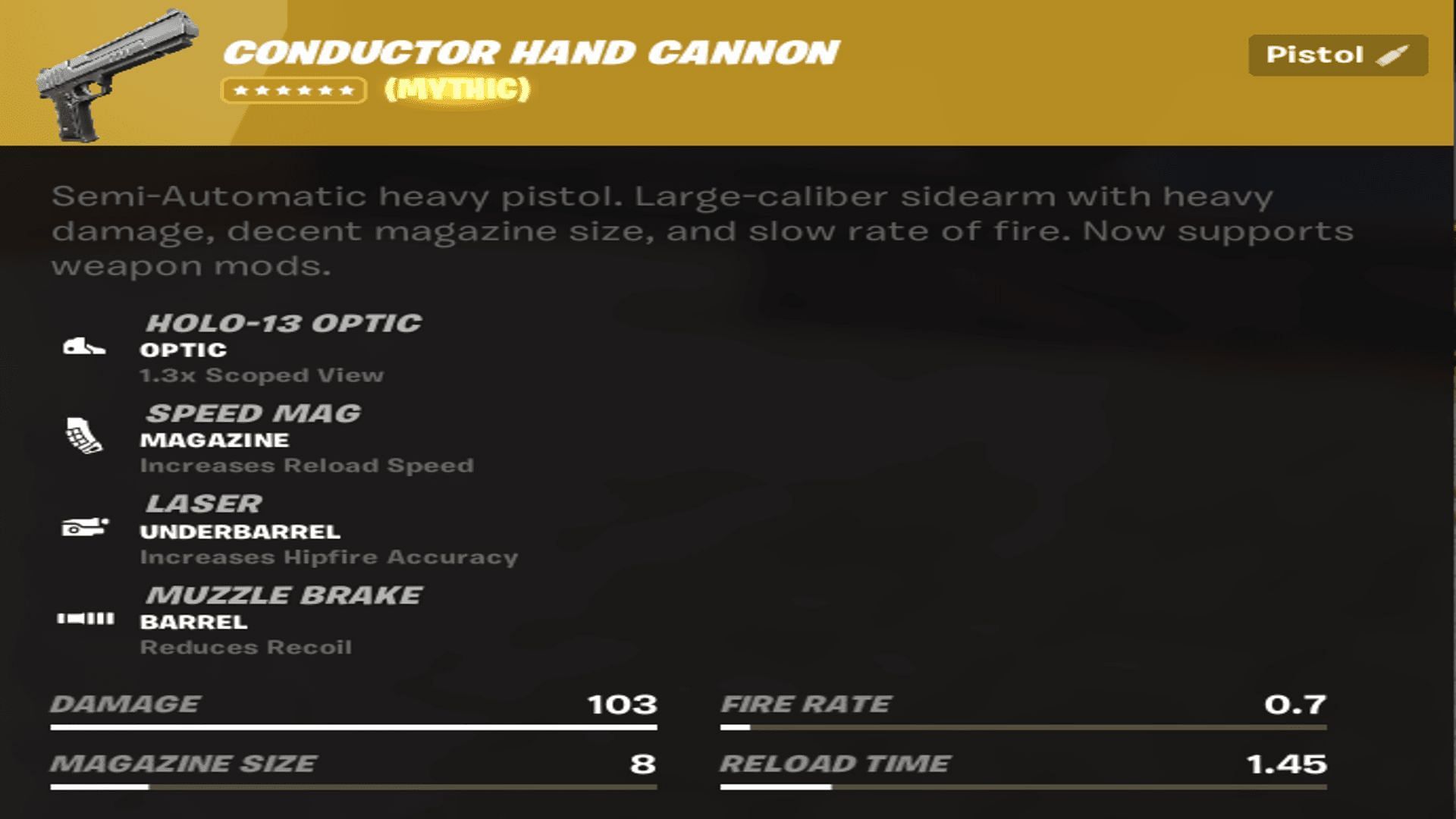 The Mythic Conductor Hand Cannon is one of the most powerful pistols right now (Image via Epic Games)
