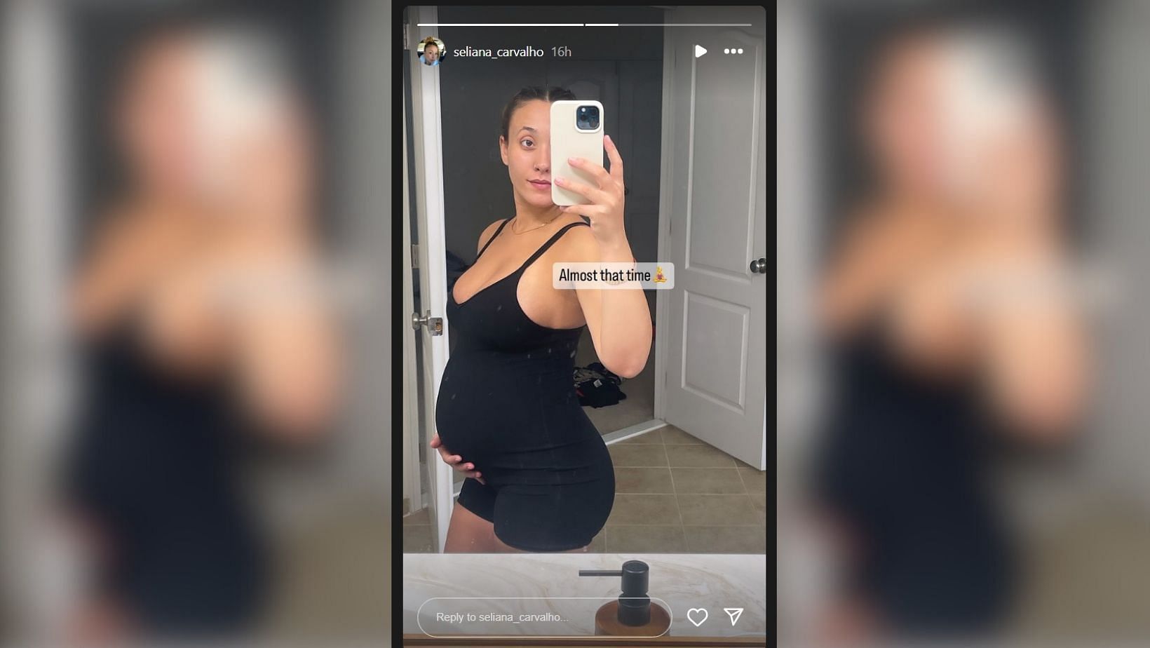 Mike Sainristil&#039;s girlfriend Seliana Carvalho posing with her baby bump