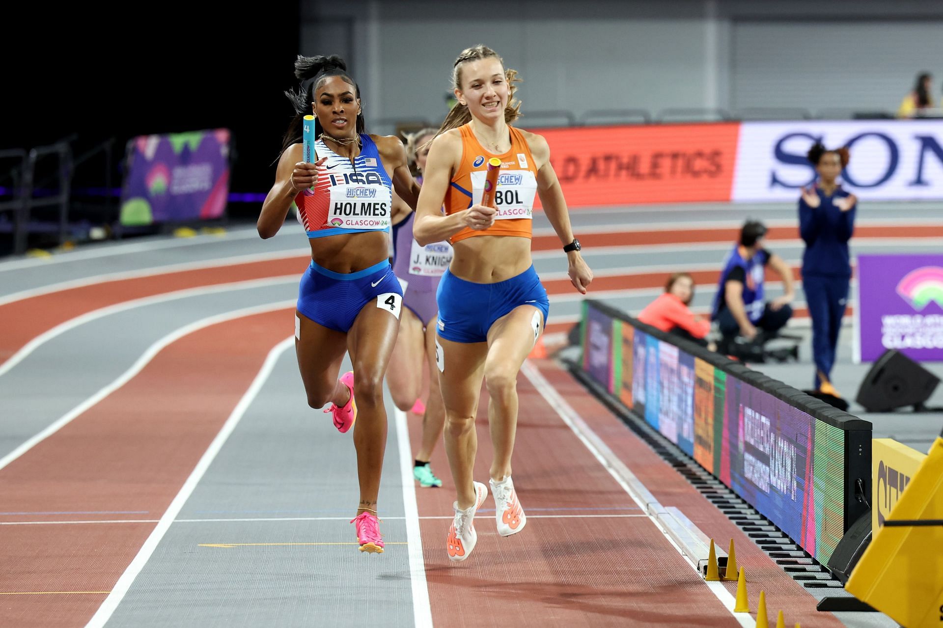 Femke Bol in the relay events of the World Indoor Athletics Championships in Glasgow