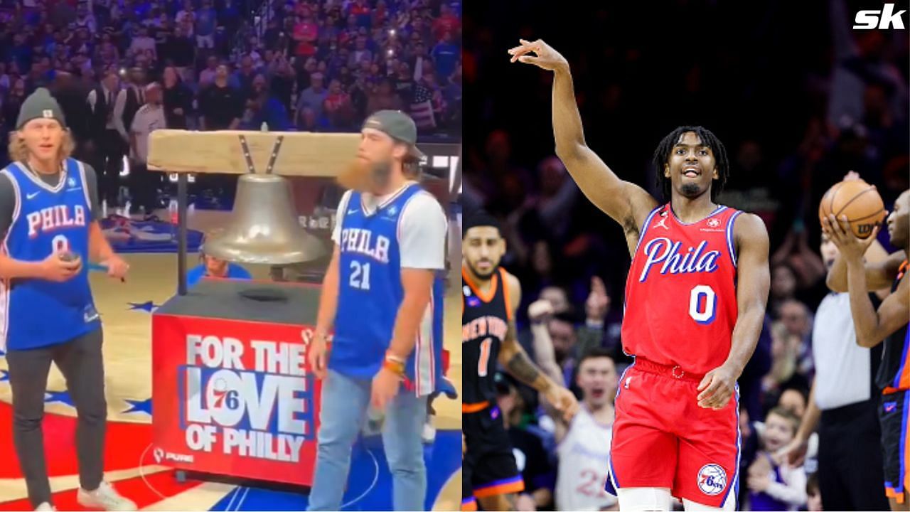 Alec Bohm and Brandan Marsh rings the bell aheah of 76ers vs Knicks game