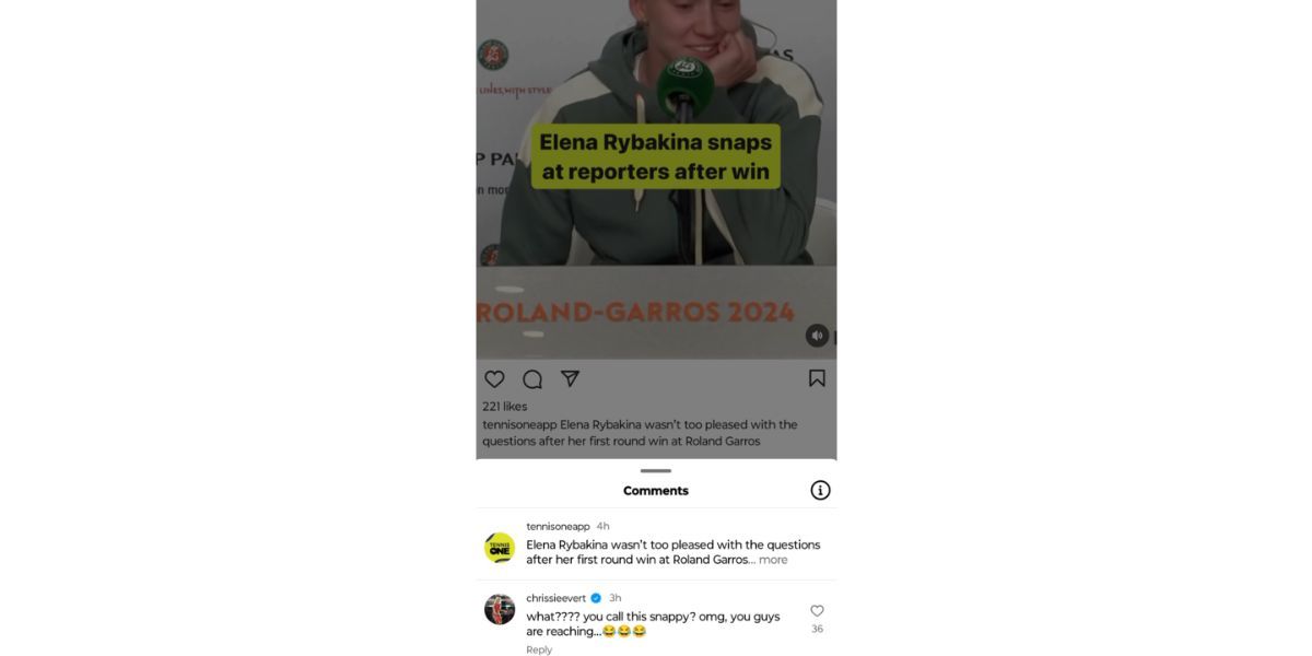 Chris Evert defended Elena Rybakina in the comments section