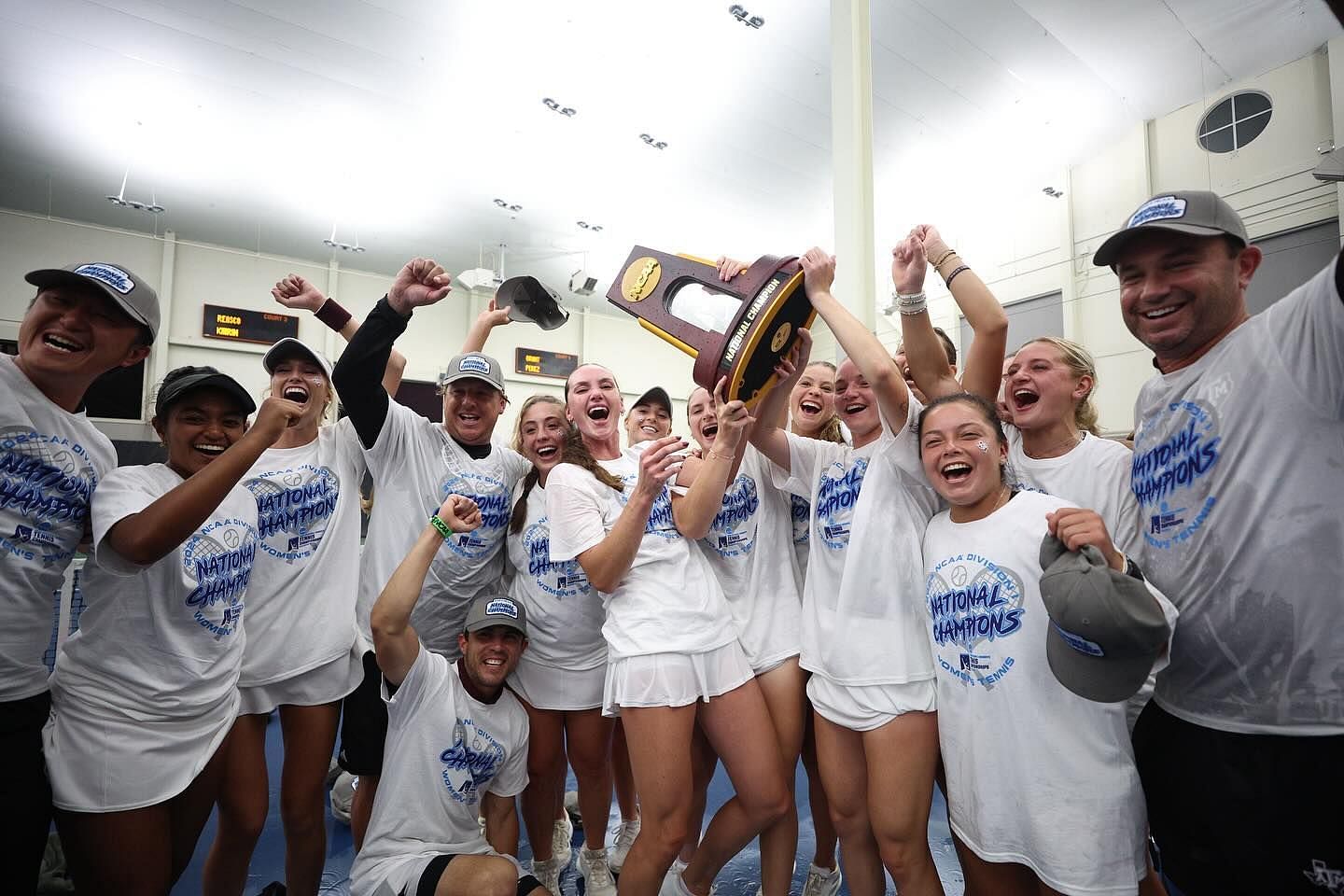 Texas A&amp;M women&#039;s tennis celebrating their maiden NCAA Division I Women&#039;s Tennis Championship triumph