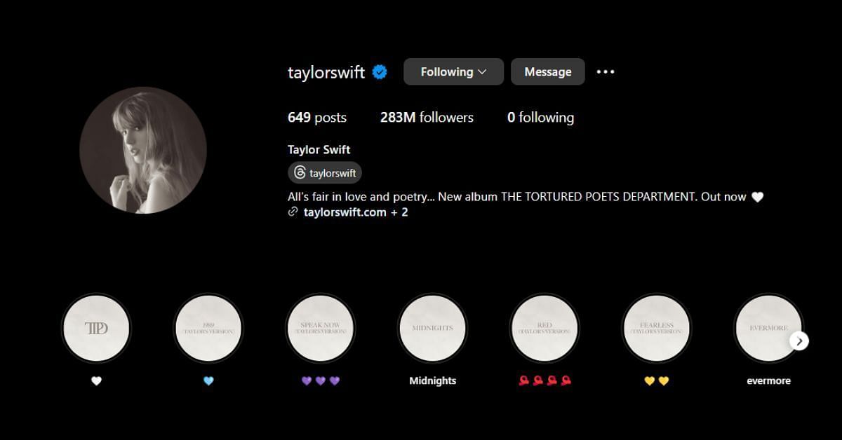 Taylor Swift&#039;s Instagram profile (image via Instagram/@taylorswift)