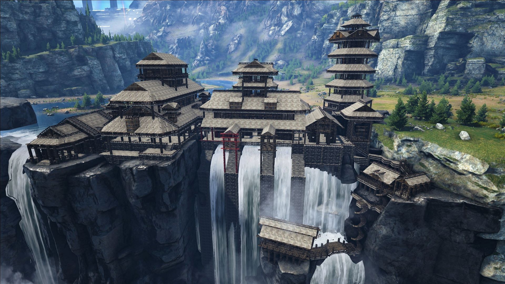Waterfall base is one of the best base buildings in the game (Image via Studio Wildcard)