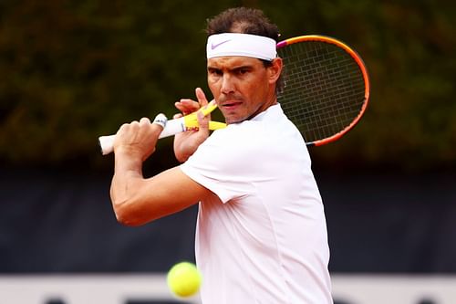 Rafael Nadal during a practice session at the Italian Open