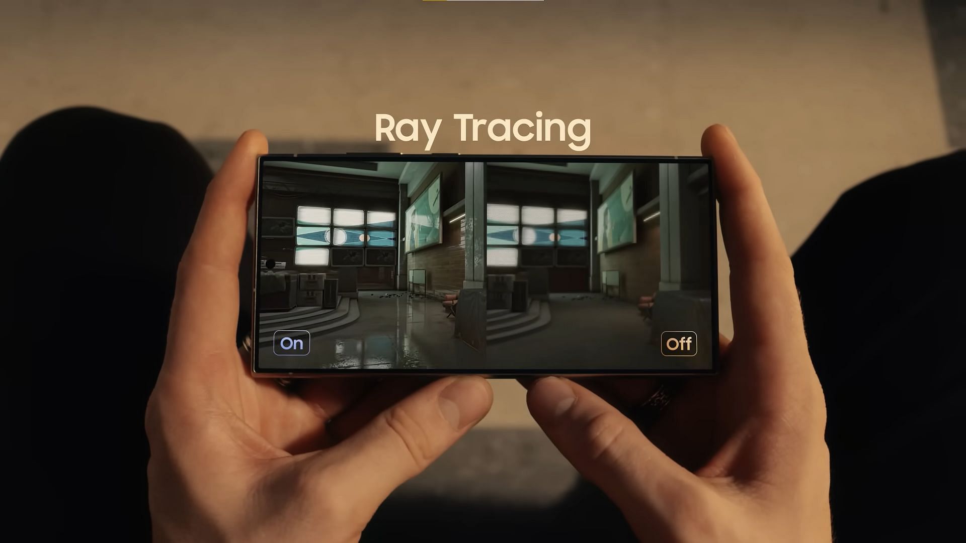 Picture of Samsung Galaxy S24 Ultra with ray tracing demo