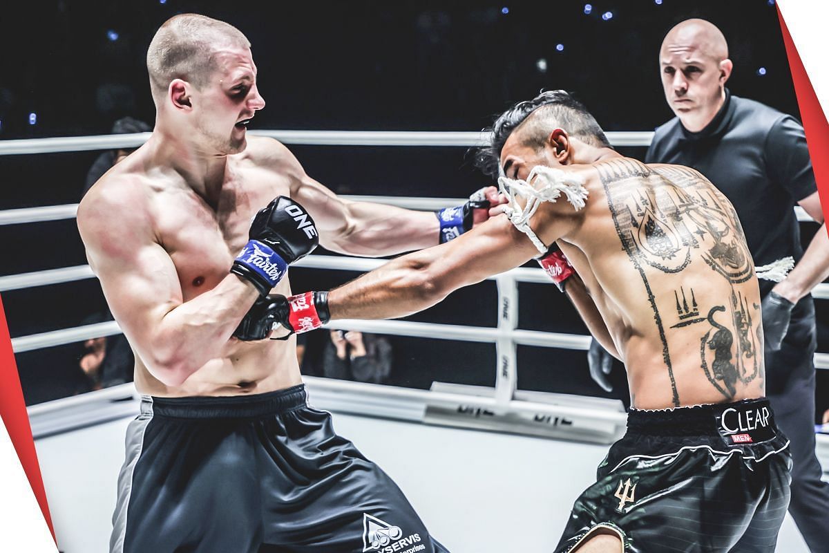 Dmitry Menshikov (left) left it late at ONE Fight Night 22.