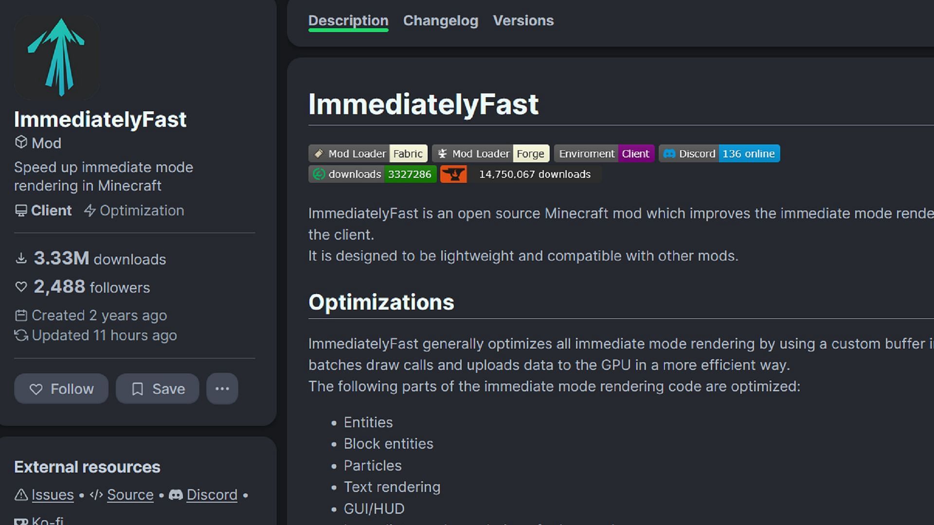 ImmediatelyFast improves Minecraft&#039;s performance through several rendering tweaks (Image via RaphiMC/Modrinth)