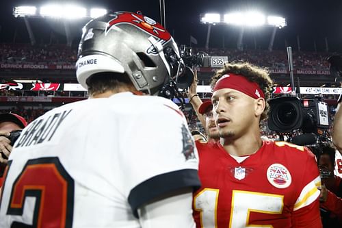 Tom Brady and Patrick Mahomes during Kansas City Chiefs vs. Tampa Bay Buccaneers