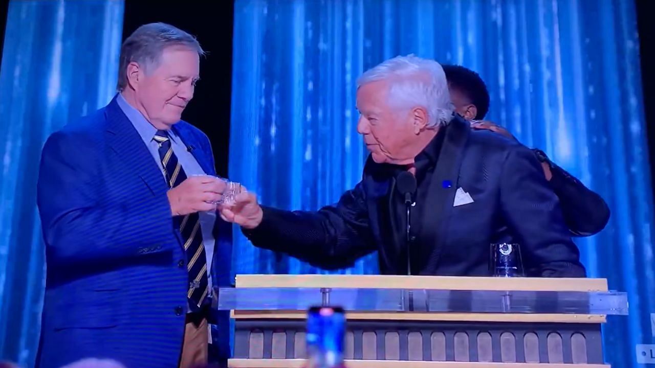 Bill Belihick and Robert Kraft have a drink together