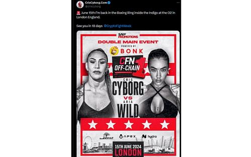 Cyborg's tweet regarding boxing return [Image courtesy: @criscyborg - X]