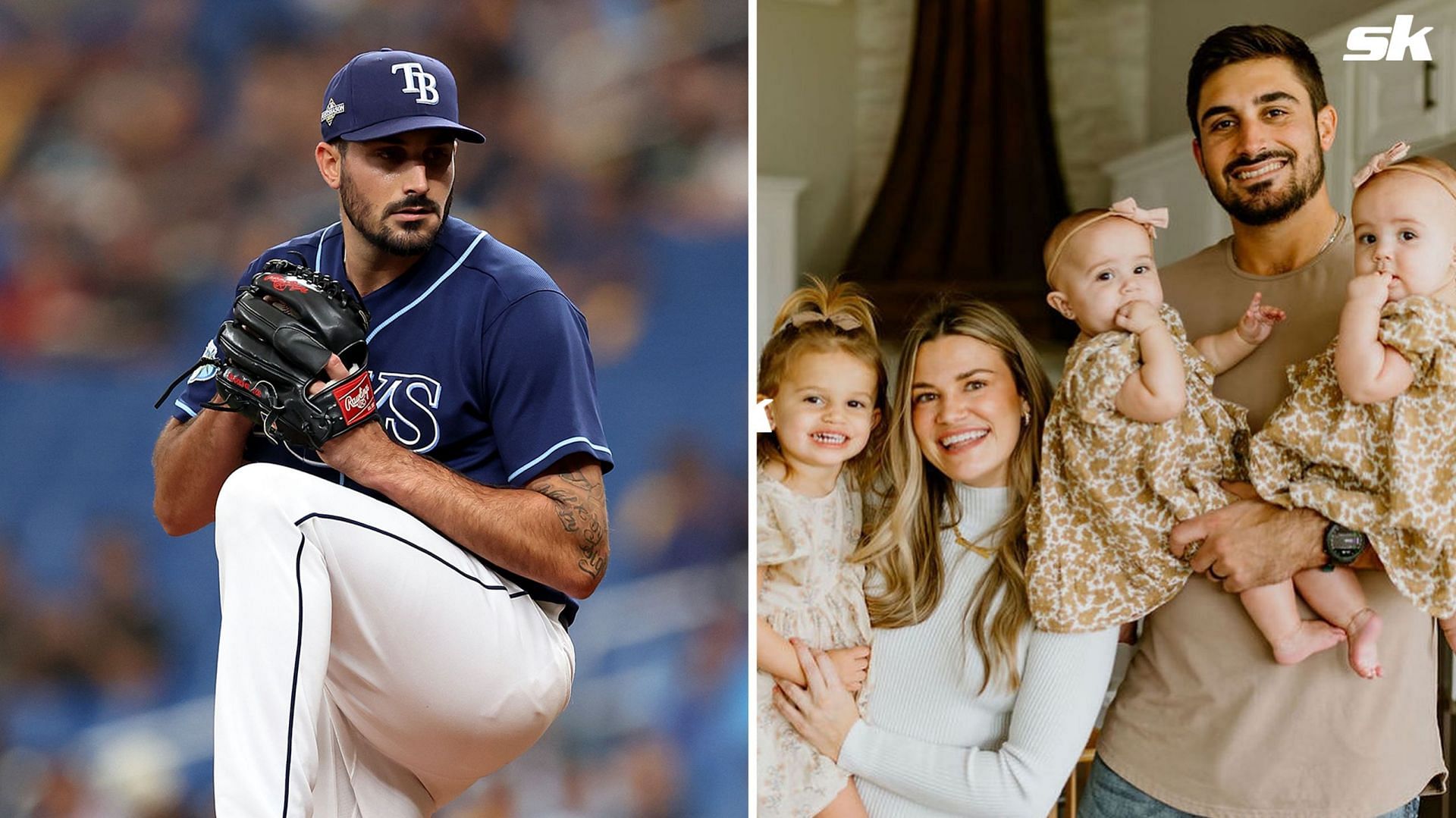 Zach Eflin poses for a family photo with wife and children