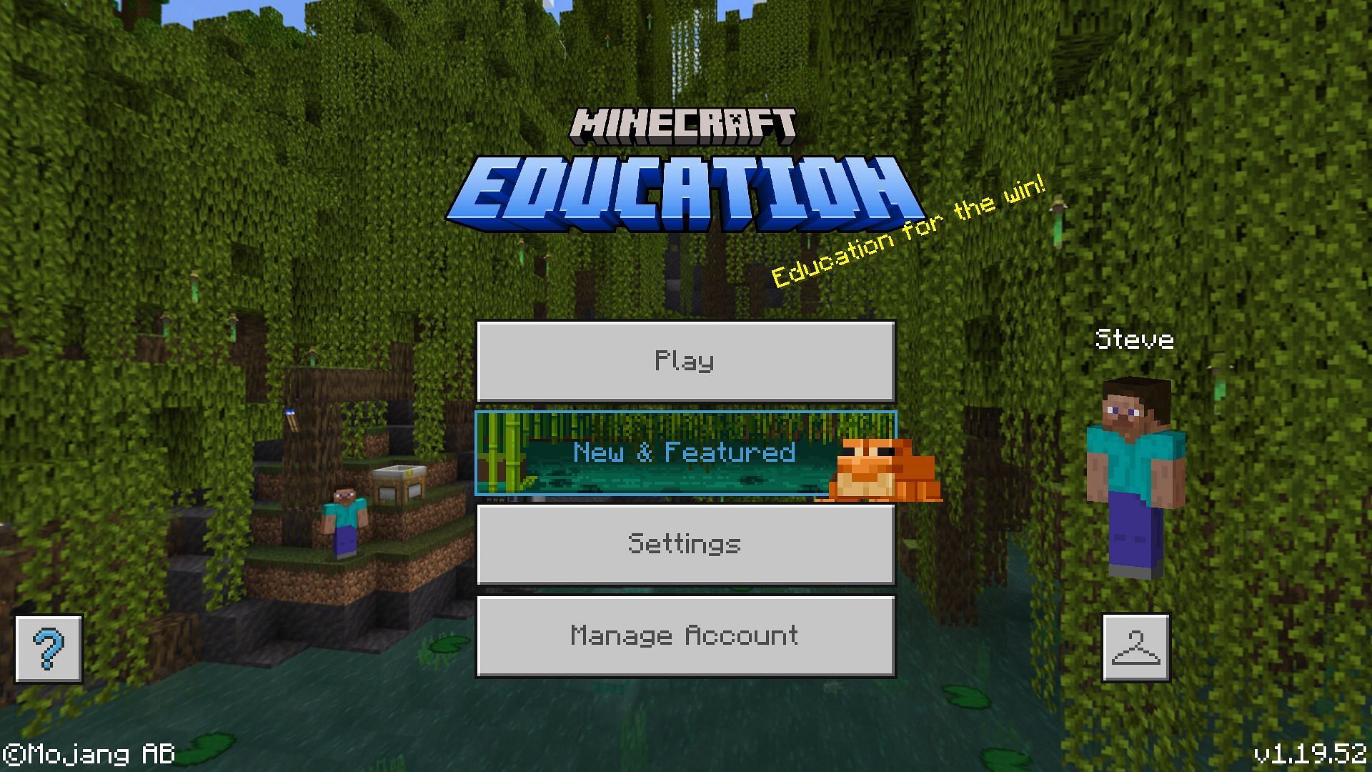 Education Edition 1.19.52&#039;s title screen (Image via Mojang)