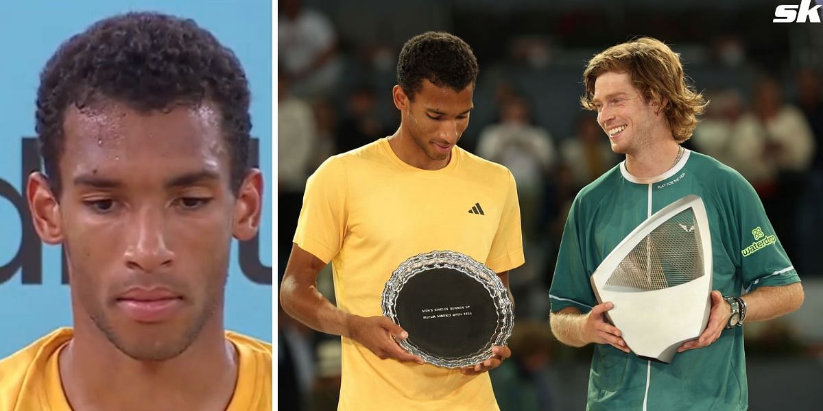 Felix Auger-Aliassime sat dejectedly after losing the final of the 2024 Madrid Open to Andrey Rublev
