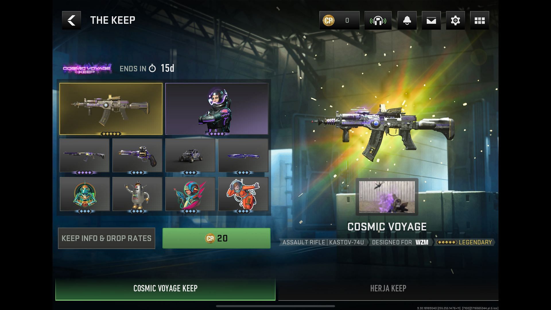 Cosmic Voyage Kastov-74U weapon blueprint in WZM (Image via Activision)